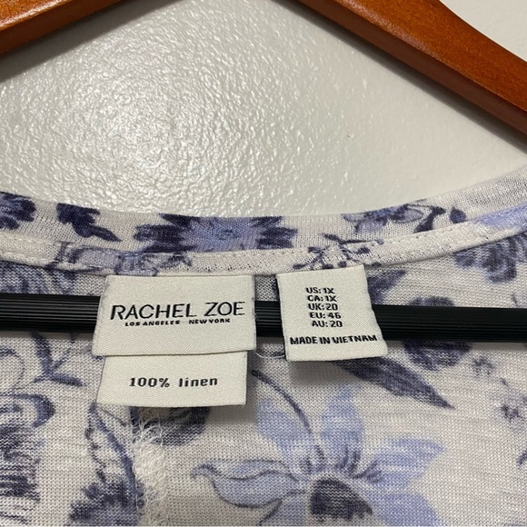 Rachel Zoe 100% Linen Blue Floral Boho Top Womens Size 1X V-neck 3/4 Sleeve - Picture 9 of 9